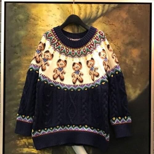 High Quality Runway Designer Bear Knitted Sweaters Pullovers Women Autumn Winter Long Sleeve Hand Knitting Harajuku Sweet Jumper