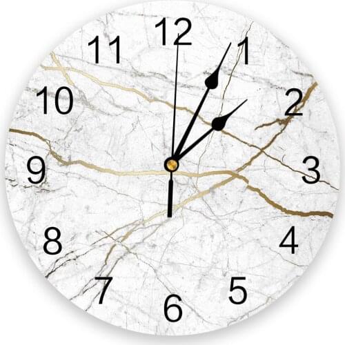 Gold Flash Marble Trend Silent Decorative Wall Clock Digital Clock Operated Round Home Office School Clocks