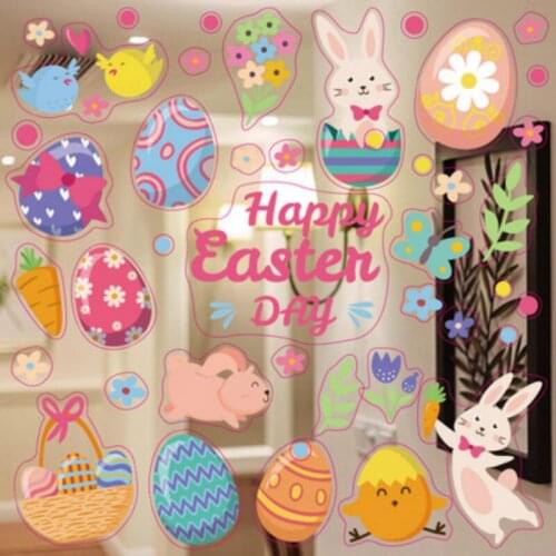 1 Set Bunny Egg Window Sticker Easter Bunny Egg Happy Family Decoration Cartoon Childrens Room Wall Sticker New Year Sticker