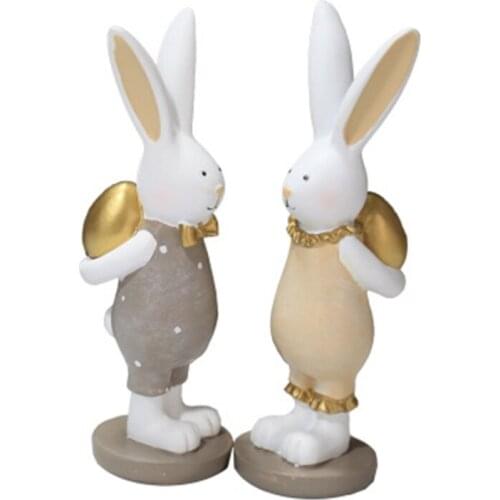 1 Pair Bunny Rabbit Figurine Ornaments Micro Landscape Statue Easter Desktop Garden Decoration