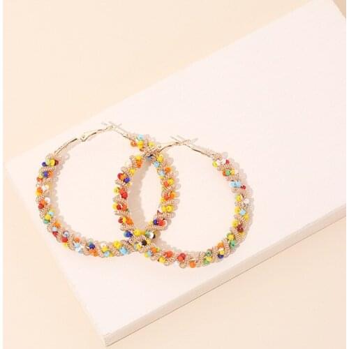 2020 Fashion New Round Circle Earrings Big Hoop Earrings Colorful Beads Delicate Earrings Girl Party Jewelry