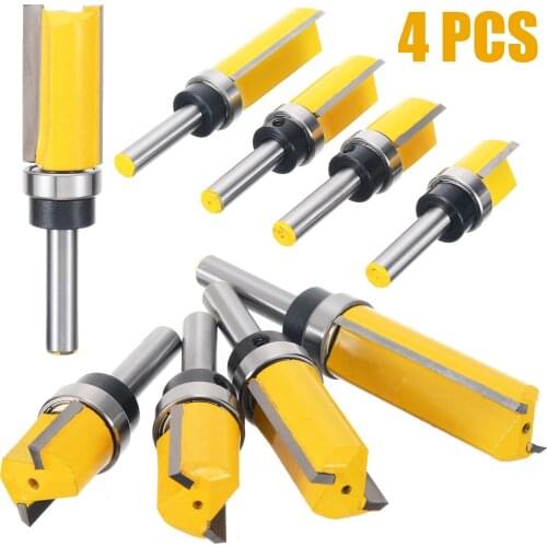 4Pcs/set 3/4'' Flush Trim Router Bit 8mm Straight Shank Milling Cutter Woodworking Carbide Router Bits
