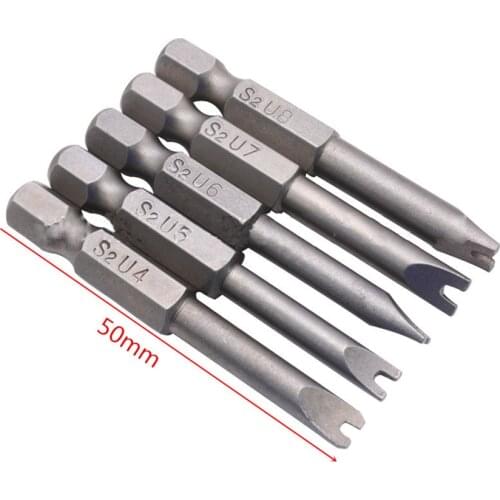 5pcs/set Screwdriver U-shape Bits Woodworking DIY Tools Accessories 50mm Magnetic Screw Driver Drill Bit Kit U4,U5,U6,U7,U8