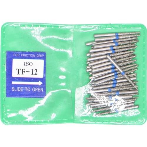 TF12 50 pcs 1.6mm Dental High Speed Burs High Speed Handpiece Turbine Diamond Burs Diamond Polishing Tooth Preparation