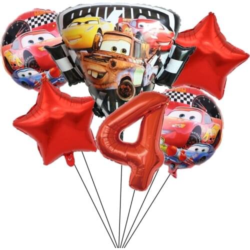 6pcs Disney McQueen Birthday Balloons Baby Party Decorations Supplies 18 inch Round Car Foil Ballons Children Toys Baby Shower