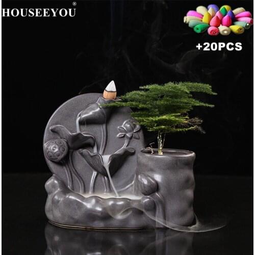Rockery Backflow Incense Burner Fragrance Censer Micro Landscape Plants Pot Vase Bonsai Tea Ceremony Home Furnishing Decoration