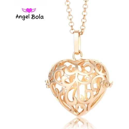 Interchangeable Essential Oil Cage Necklace 20.5mm Heart Design DIY Angel Ball Pendants Chain Diffuser Necklaces Jewelry NL106