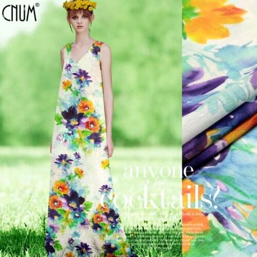 CNUM SL073 Silk Linen/Floral,Watercolor/Silk Fabric 30% Silk 70% Linen/ Width 1.52yd Thickness 13.5mm