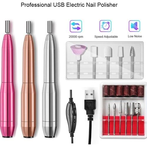 1 Set USB Electric Nail Drill Machine Kit Nail Polisher with Grinding Head Portable Pedicure Manicure Tools