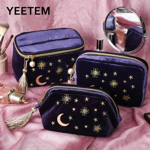 Purple Velvet cosmetic bag large capacity portable lipstick cosmetic storage jewelry navy velvet tassel cosmetic bag