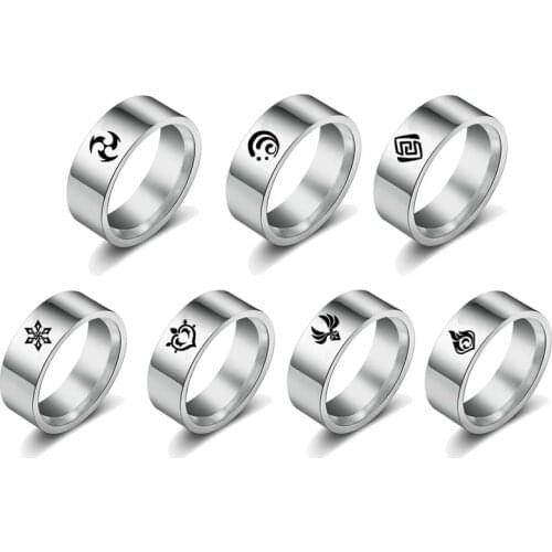 Game Genshin Impact Metal Rings Cosplay Eye of God 7 Element Harajuku Preppy Couple Models Ring Props Accessories jewelry Gift