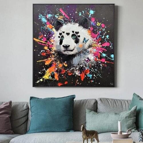 Cute Panda Oil Painting on Canvas Painting Modern Animal Graffiti Posters Picture for Living Room Child Bedroom Decoration