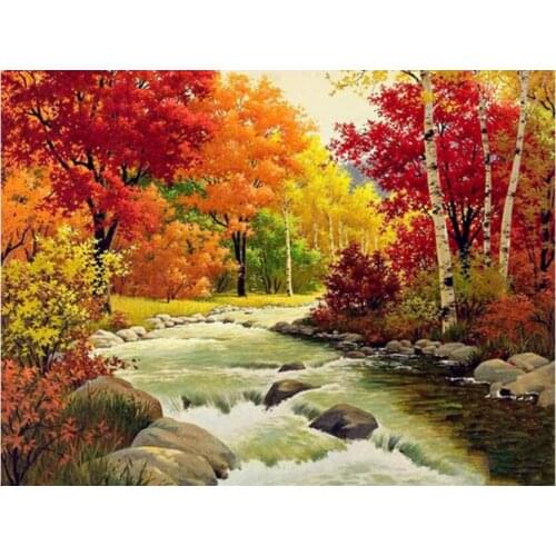 Scenery diamond art painting autumn tree landscape mosaic embroidery dog picture puzzle rhinestones sticker decor beadwork craft