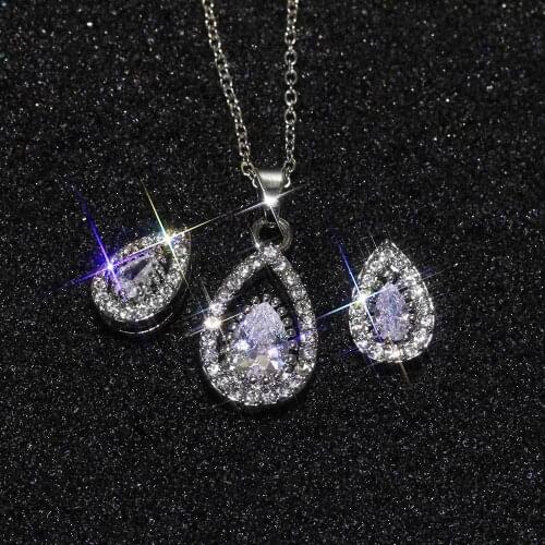 YaYI Jewelry Natural Gemstones Moissanite Zirconia Silver Color Wedding Party Little Heart Necklace Earrings Set Pendant Gift