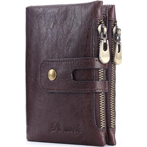 Mens Wallet Vintage Genuine Leather Wallet Short Vertical Zipper Hasp Anti Theft RFID Wallet Male Purse Credit Card Holder