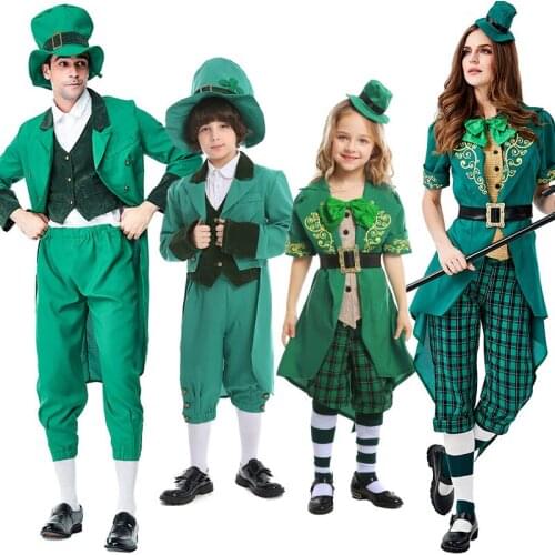 Man Women Boy Girl St.Patricks Day Costume Family Ireland Traditional Festival Irish Group Leprechaun Fantasy Green Fancy Dress