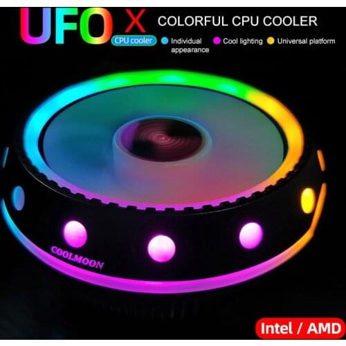 COOLMOON UFOX Radiator Computer Intel AMD CPU Cool Radiator Color Luminous Mute Universal CPU Cooler Fan