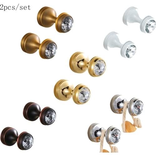 Leyden Antique ORB Golden Chrome White Brass And Crystal Modern Wall Mounted 2pcs a Lot Bathroom Robe Hook Towel Clothes Hook