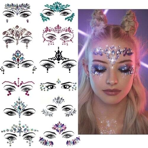 Tattoo Face Masquerade Shiny 3D Crystal Sticker Music Festival Trendy Shiny Acrylic Drill Sticker Temporary Tattoo Sticker