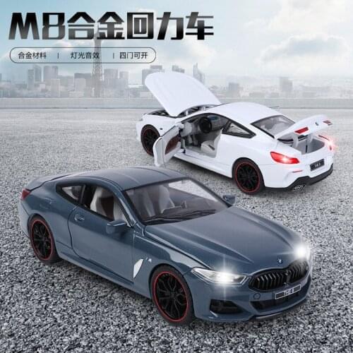 1:28 Highly Simulated Super Racing Sport M8 Alloy Car Model with Sound and Light Pull Back Toy Car Decoration for Children Gifts