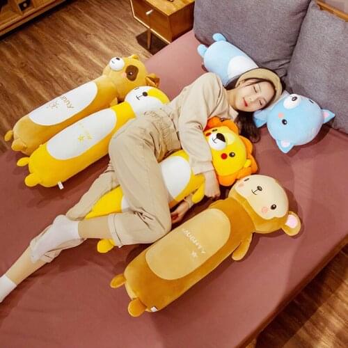 130CM Soft Long Cartoon Animals Plush Pillow Cute Lion Bunny Dog Teddy Bear Fox Plush Toys Stuffed Doll Sleep Bed Pillow Cushion
