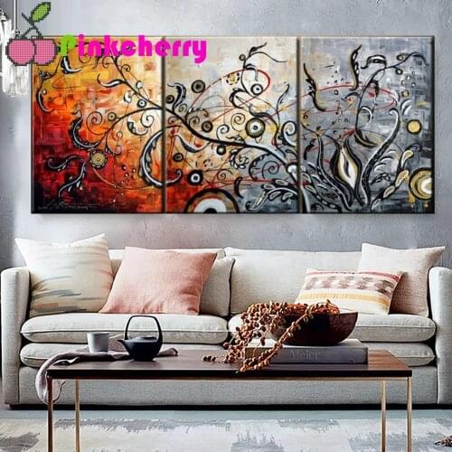 5D DIY Colorful Tree Triptych Diamond Painting Cross Stitch Full Round Square Diamond Embroidery Mosaic Pictures Decor k786