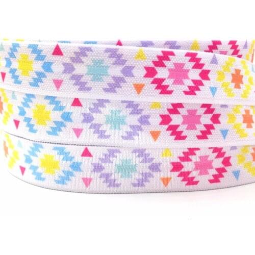 Newest High Quality Aztec Print Fold Over Elastic 10 yards 5/8" Hot Sale Elastic Ribbon Heat Transfer Print FOE for DIY Headwear