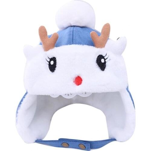 Autumn Winter Cute Hats Kids Antler Pompom Chin Strap Ear Flap Cap Warm Hat Baby Casual Bucket Caps 4 Colors For Boys Girls