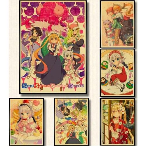 Classic Anime Miss Kobayashis Dragon Maid Retro Poster Kanna Kamui Bedroom Room Bar Cafe House Home Art Decoration Wall Sticker