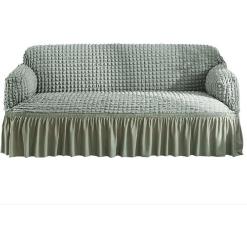 Seersucker Allcover Couch Slipcover Solid Color Stretch Sofa Cover with Skirt Hemline