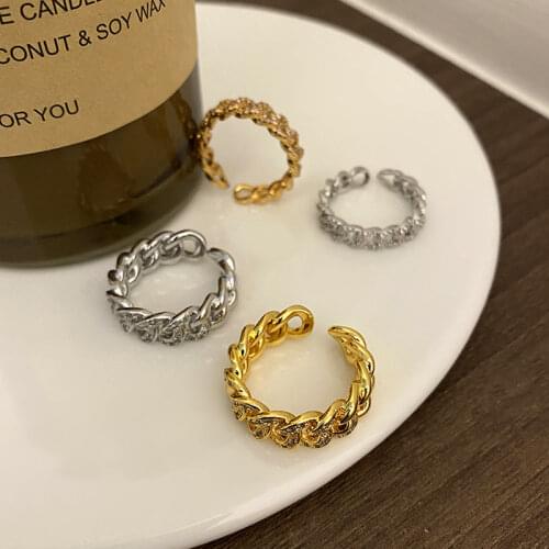 925 Sterling Silver Micro Zircon Chain Ring for Men Women Hot Fashion Luxury Shiny Party Open Ring Gifts