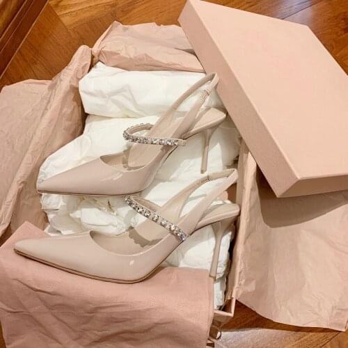 Spring super high heel stiletto patent leather 9CM rhinestone pointed bridal wedding shoes banquet dress all-match womens shoes