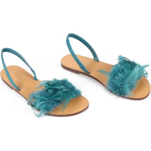 Plush Roman Flats Sandals 2021summer Fur Slippers Fairy Style Flat Shoes Korean Casual Beach Flip Flops Elegant Slides Sandalias