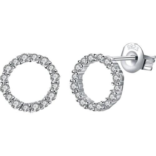 SILVERHOO 925 Sterling Silver Earrings Women Trendy Cubic Zirconia Circle stud Earring Female Fine Jewelry Wedding Engagement