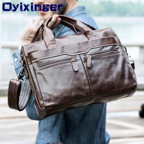 Men Leather Laptop Bag For Lenovo Dell Male Genuine Leather Shoulder Crossbody Bags Briefcase Tote Handbag For Macbook Air Case