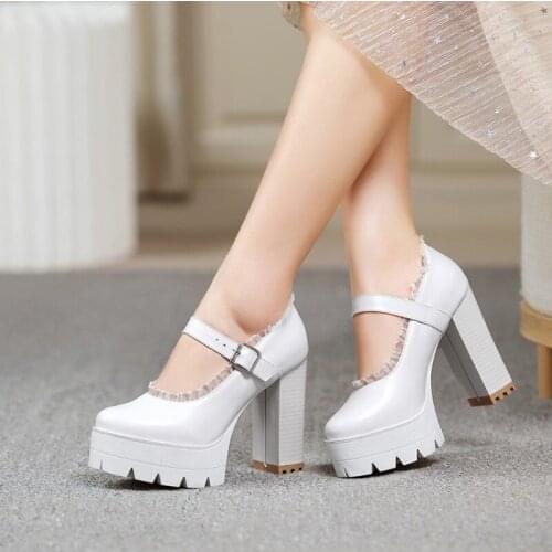 Pumps Spring Autumn Super high Waterproof platform fashion High heels lace Hasp Womens single shoes high 11cm plus size 34-43
