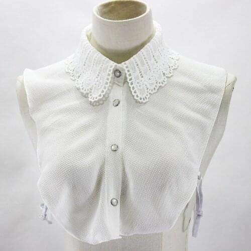 Adult White Detachable Collar Lace Floral Lapel Fake Collars for Women False Button Collar Blouse Top Female Shirt Nep Kraagie