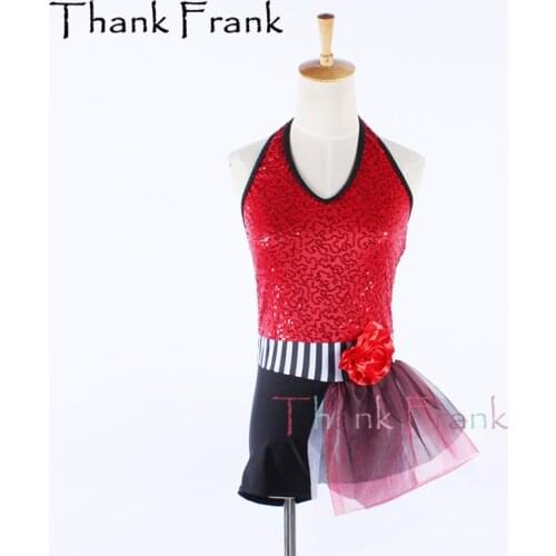 New Red Sequin Jazz Costume Kids Girls Festival Modern Costumes Women Sleeveless Dance Leotard Adult Character Dancing Suit C651