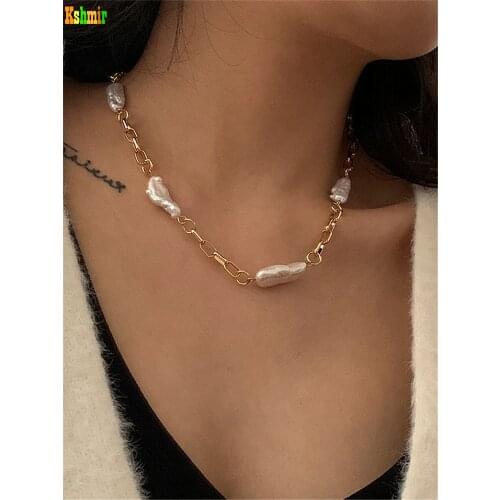 Kshmir Irregular Freshwater Baroque Pearl Necklace Punk Statement Designer Dress Female Jewelry Necklace Link Chain Women Party