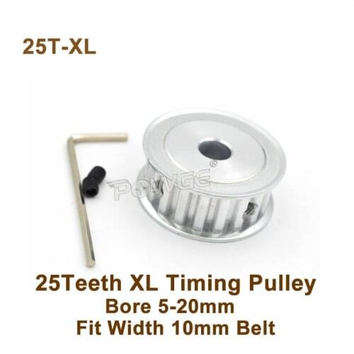 POWGE 25 Teeth XL Timing Pulley Bore 5-20mm Fit W=10mm XL Timing Belt 25T 25Teeth XL Synchronous Belt Pulley Trapezoid 25-XL AF