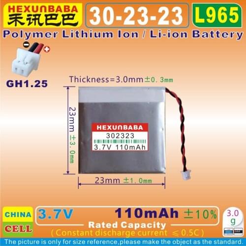 10pcs [L965] 3.7V 110mAh [302323] GH1.25 2P;Polymer Li-ion battery for mp3,speaker,mp4,MOBILE,gps;watch;glassess