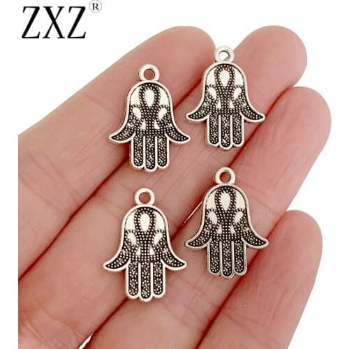ZXZ 30pcs Tibetan Silver Hamsa Hand Charms Pendants Beads 2 Sided for Necklace Bracelet DIY Jewelry Making Accessories 20x15mm
