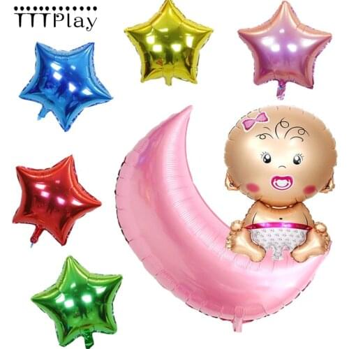 7pcs/set Moon Star Foil Balloons Birthday Party Decoration Supplies Air Balloons Girl Boy Birthday Helium Balloons Baby Shower