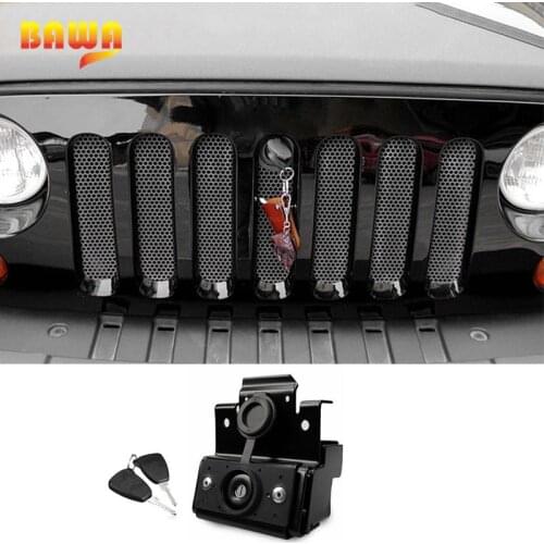 BAWA Hood Lock Front Engine Hood Cover Kit Anti Theft Grille Lock With Key for Jeep Wrangler JK 2007-2017 Anti-Theft Security