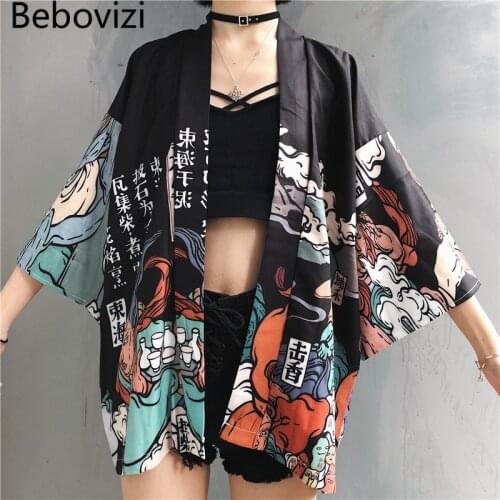 Bebovizi Japanese Style Black Kimono Yukata Men Women Cardigan Haori Obi Summer Cosplay Shirt Blouse Robe Female Asian Clothing