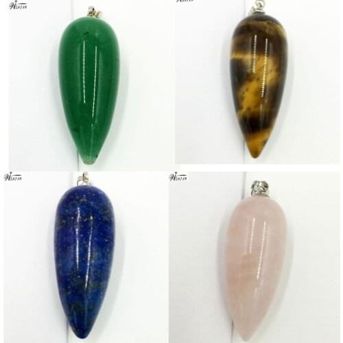 Free Shipping Fashion Jewelry 12x33mm Crystal Lapis Lazuli Tiger Eye Aventurine Pepper Art Women Men Pendant Bead WFH594