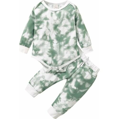 0-18M Newborn Kid baby Boy Girl Tie-Dye Print Clothes set Long Sleeve Bodysuit Top Pant suit Cute Sweet Cotton Outfit Clothing