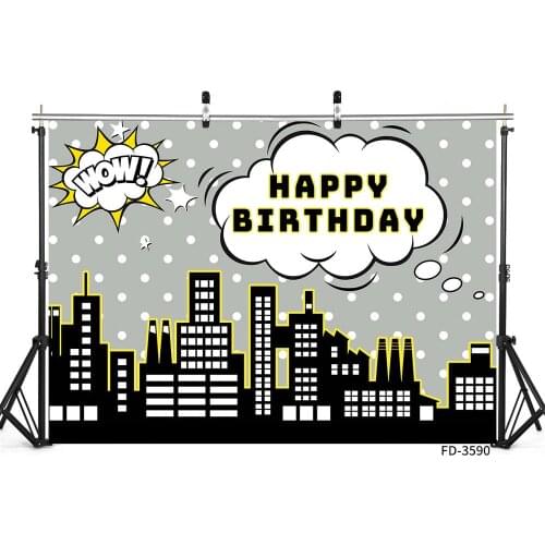 Happy Birthday Superhero Theme Wall Backgrounds Photo Studio Customized Photo Backdrops for Children Baby Boys Party Banners