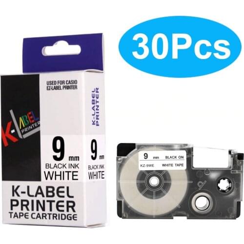 30PCS 9mm*8m XR-9WE Black on White Laminated Label Tape Compatible for KL60 KL100 KL120 KL750 KL780 KL820 KL7000 Label Printers