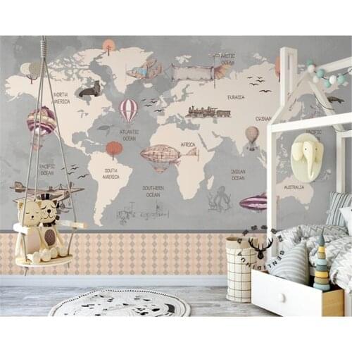 Beibehang Custom wallpaper hand-painted retro airplane map childrens room mural cartoon airplane boy mural 3d wallpaper